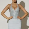 Mini-jupe froncée Drea à taille mi-haute, couleur argent Mini-jupe froncée Drea à taille mi-haute, couleur argent