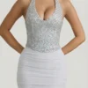 Mini-jupe froncée Drea à taille mi-haute, couleur argent Mini-jupe froncée Drea à taille mi-haute, couleur argent