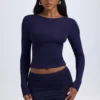 Mini-jupe froncée à taille mi-haute en modal Cali, bleu marine