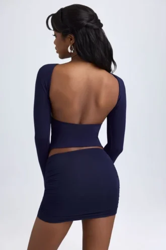 Mini-jupe froncée à taille mi-haute en modal Cali, bleu marine