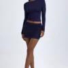 Mini-jupe froncée à taille mi-haute en modal Cali, bleu marine