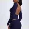 Mini-jupe froncée à taille mi-haute en modal Cali, bleu marine