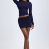 Mini-jupe froncée à taille mi-haute en modal Cali, bleu marine