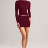 Mini-jupe froncée à taille mi-haute en modal Cali, couleur rouge vin