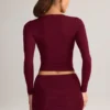 Mini-jupe froncée à taille mi-haute en modal Cali, couleur rouge vin