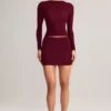 Mini-jupe froncée à taille mi-haute en modal Cali, couleur rouge vin