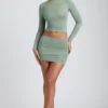 Mini-jupe froncée à taille mi-haute en modal Cali, vert sauge