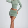 Mini-jupe froncée à taille mi-haute en modal Cali, vert sauge