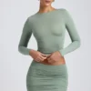 Mini-jupe froncée à taille mi-haute en modal Cali, vert sauge