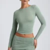 Mini-jupe froncée à taille mi-haute en modal Cali, vert sauge