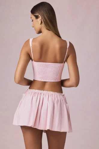 Mini-jupe Maira à cordon et fronces, rayures mauve pâle