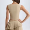 Mini-jupe plissée à volants et taille basse Nada, couleur camel Mini-jupe plissée à volants et taille basse Nada, couleur camel