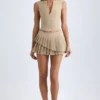 Mini-jupe plissée à volants et taille basse Nada, couleur camel Mini-jupe plissée à volants et taille basse Nada, couleur camel