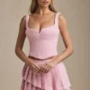 Mini-jupe plissée à volants et taille basse Nada, rose pâle