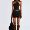 Mini-jupe-short Azaria en modal à volants et taille mi-haute, en noir Mini-jupe-short Azaria en modal à volants et taille mi-haute, en noir