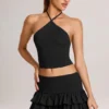Mini-jupe-short Azaria en modal à volants et taille mi-haute, en noir Mini-jupe-short Azaria en modal à volants et taille mi-haute, en noir