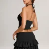 Mini-jupe-short Azaria en modal à volants et taille mi-haute, en noir Mini-jupe-short Azaria en modal à volants et taille mi-haute, en noir