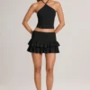 Mini-jupe-short Azaria en modal à volants et taille mi-haute, en noir Mini-jupe-short Azaria en modal à volants et taille mi-haute, en noir