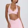 Mini-jupe-short croisée en jersey brossé, couleur rose pâle chiné Mini-jupe-short croisée en jersey brossé, couleur rose pâle chiné