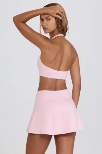 Mini-jupe-short croisée en jersey brossé, couleur rose pâle chiné
