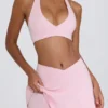 Mini-jupe-short croisée en jersey brossé, couleur rose pâle chiné Mini-jupe-short croisée en jersey brossé, couleur rose pâle chiné
