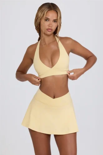 Mini-jupe-short croisée en jersey brossé marbré citron