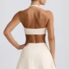 Mini-jupe-short croisée en jersey brossé marbré ivoire Mini-jupe-short croisée en jersey brossé marbré ivoire