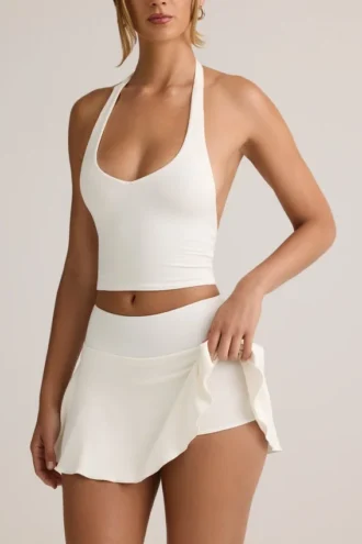 Mini-jupe-short froncée taille basse Keoni en modal blanc