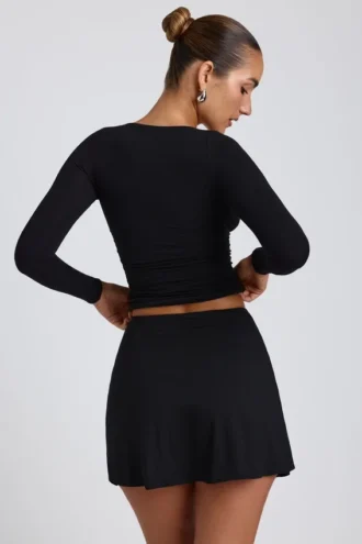 Mini-jupe-short Solene en modal, coupe trapèze, noir