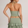Mini-jupe-short à volants en modal Azaria, taille mi-haute, vert sauge Mini-jupe-short à volants en modal Azaria, taille mi-haute, vert sauge