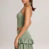 Mini-jupe-short à volants en modal Azaria, taille mi-haute, vert sauge Mini-jupe-short à volants en modal Azaria, taille mi-haute, vert sauge
