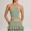 Mini-jupe-short à volants en modal Azaria, taille mi-haute, vert sauge Mini-jupe-short à volants en modal Azaria, taille mi-haute, vert sauge