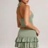 Mini-jupe-short à volants en modal Azaria, taille mi-haute, vert sauge Mini-jupe-short à volants en modal Azaria, taille mi-haute, vert sauge