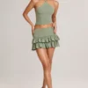 Mini-jupe-short à volants en modal Azaria, taille mi-haute, vert sauge Mini-jupe-short à volants en modal Azaria, taille mi-haute, vert sauge