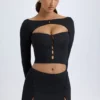 Mini-jupe taille basse Dalla en modal avec boutons, couleur noire Mini-jupe taille basse Dalla en modal avec boutons, couleur noire