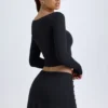 Mini-jupe taille basse Dalla en modal avec boutons, couleur noire Mini-jupe taille basse Dalla en modal avec boutons, couleur noire