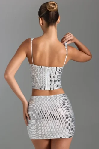 Mini-jupe taille basse ornée Adaia, couleur blanche