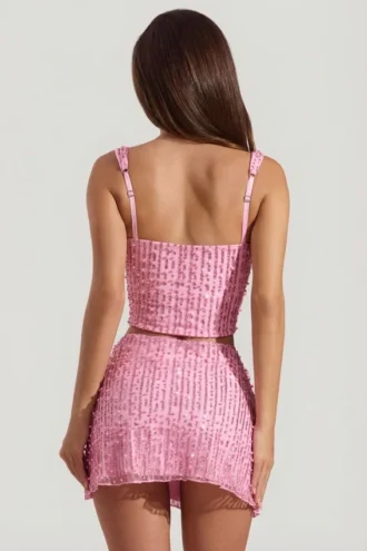 Mini-jupe taille basse ornée Jianna en rose