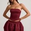 Mini-jupe à taille mi-haute et ourlet bouffant Clemmy, couleur rouge vin Mini-jupe à taille mi-haute et ourlet bouffant Clemmy, couleur rouge vin