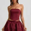 Mini-jupe à taille mi-haute et ourlet bouffant Clemmy, couleur rouge vin Mini-jupe à taille mi-haute et ourlet bouffant Clemmy, couleur rouge vin