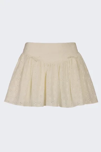 Mini-jupe Thia à nœud en broderie anglaise ivoire