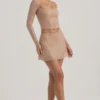 Mini-jupe évasée à taille mi-haute Nolene ornée, couleur amande