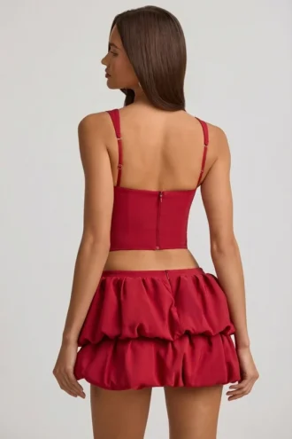 Mini-jupe à volants et taille mi-haute Imani en rouge vif