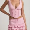 Mini-jupe à volants superposés et taille basse Lorena, rose pâle Mini-jupe à volants superposés et taille basse Lorena, rose pâle