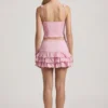Mini-jupe à volants superposés et taille basse Lorena, rose pâle Mini-jupe à volants superposés et taille basse Lorena, rose pâle