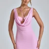 Mini-robe A-line à col bénitier Mirabel en rose pâle