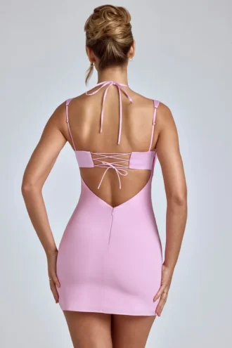Mini-robe A-line à col bénitier Mirabel en rose pâle