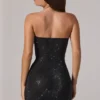 Mini-robe bandeau à col bénitier et taille drapée Zara, noire Mini-robe bandeau à col bénitier et taille drapée Zara, noire