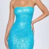 Mini-robe bandeau ornée Cassidy en turquoise Mini-robe bandeau ornée Cassidy en turquoise