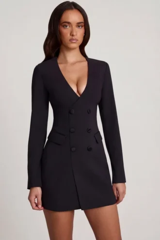 Mini-robe blazer structurée à simple boutonnage Samantae en noir